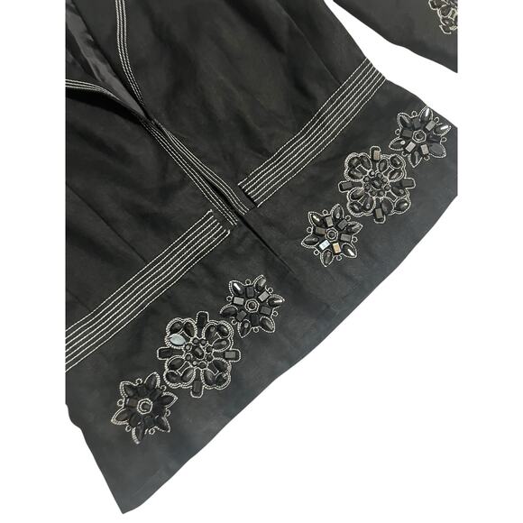 JM Collection Petite 3/4 Sleeve 100% Linen Black Beaded Blazer Jacket Size 10 P - Picture 5 of 13